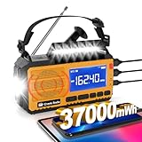 Emergency Weather Radio Solar Hand Crank Emergency Radio 37000mWh AM/FM NOAA Weather Radio with LCD Display 3 Mode Flashlight SOS Alarm Compass Headphone Jack for Winter Storm Emergency