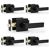Estmoon 5 Pack Door Handles Black Interior Door Knobs, Keyless Privacy Door Levers with Lock, Heavy Duty Zinc Alloy, 2.07 lb Door Lockset for Bedroom Bathroom