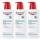 Eucerin Daily Hydration Body Lotion for Dry Skin, Unscented Body Moisturizer with Sunflower Oil and Pro-Vitamin B5, 16.9 Fl Oz Bottle, Pack of 3
