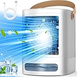 FANCOLE Mini Air Conditioner, 3-IN-1 Small Air Conditioner w/ 3-Level Humidify & 3 Speeds, 7-Color Night Lights, Top Fill Tank for 8H Cooling, Desk Portable Air Conditioners for Bedroom Room Office