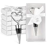Ferraycle 30 Pcs Heart Wine Stoppers Wedding Bridal Shower Favor for Guests Silver Heart Wine Bottle Openers Heart Champagne Stopper Wine Saver Metal Wine Cork Holder Plugs with Box for Wedding Party