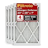Filtrete 20x25x1 AC Furnace Air Filter, MERV 11, MPR 1000, Micro Allergen Defense, 3-Month Pleated 1-Inch Electrostatic Air Cleaning Filter, 4 Pack (Actual Size 19.69 x 24.69 x 0.81 in)