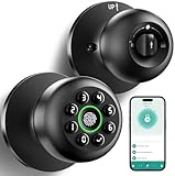 Fingerprint Door Lock, Smart Fingerprint Door Knob with Keypad, Biometric Door Lock with App Control, Auto Lock Door Lock with Code, Keyless Door Knob with Lock for Bedroom, Home,Office-Matte Black