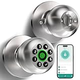 Fingerprint Door Lock, Smart Fingerprint Door Knob with Keypad, Biometric Door Lock with App Control, Auto Lock Door Lock with Code, Keyless Door Knob with Lock for Bedroom, Home,Office-Satin Nickel