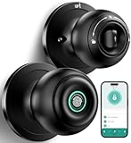 Fingerprint Door Lock, Smart Fingerprint Door Knob with Lock, Biometric Door Lock with App Control & Key, Keyless Thumbprint Entry Door Lock for Bedroom, Front Door, Home, Apartment Office-Matte Black