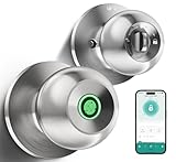 Fingerprint Door Lock, Smart Fingerprint Door Knob with Lock, Biometric Door Lock with App Control & Key, Keyless Thumbprint Entry Door Lock for Bedroom, Front Door, Home, Apartment - Brushed Silver
