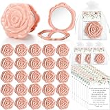 FoldTier 50 Sets Bridal Shower Party Favors for Guests 50 Small Rose Compact Mirror Bulk Wedding Favors 50 Thank You Cards and Organza Bags Wedding Party Guests Souvenir Gift (Pink Champagne)