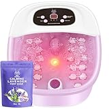 Foot Spa Bath Massager with Heat Bubbles and Vibration Massage and Jets, 16 OZ Calming Lavender Foot Soak Epsom Salt, Foot Soaker with Red Light, 22 Massage Rollers, Adjustable Temp - Pink