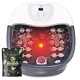 Foot Spa Bath Massager with Heat, Vibration, Temperature Control, Jets, Bubbles, Epsom Salt and Red Light, Foot Soaker with 22 Shiatsu Massage Rollers, Foot Bath Massager for Relaxation, Large, Grey