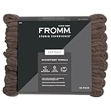 Fromm Softees Microfiber Salon Hair Towels for Hairstylists, Barbers, Spa, Gym in Brown, 16