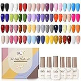 GAOY 42 Pcs Gel Nail Polish Kit, Pink White Red Jelly Nude Colors All Seasons Gel Nail Polish Set with Glossy & Matte Top Coat and Base Coat for Nail Art DIY at Home