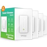 GHome Smart Dimmer Switch, Single Pole, Neutral Wire Required, 2.4GHz Light Switch WiFi Compatible with Alexa, Google Home, UL Certified,White, 4Pack