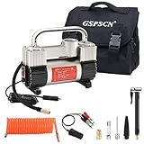 GSPSCN Silver Tire Inflator Heavy Duty Double Cylinders with Portable Bag- Car Accessories，Metal 12V Air Compressor Pump 150PSI with Adapter for Car, Truck, SUV Tires, Dinghy, Air Bed etc