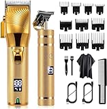 Hair Clippers for Men, Professional Hair Trimmer Barber Set Cordless Beard Trimmer Haircut Grooming Kit Gift for Men/Women/Kids/Pet (Gold)