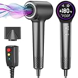 Hair Dryer,Ionic Hair Dryer for Women/Man，110, 000 RPM Professional HD Display High-Speed Blow Dryer Motor for Fast Drying,400 Million Plasma Low Noise Thermo-Control Hairdryer with Magnetic Nozzle