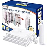 Hanging Vacuum Storage Bags For Clothes With Hand Pump,Coat Storage Bag Hanging,Vacuum Bags For Clothes,Space Saver Vacuum Storage Bags,Garment, Clothing, Dress, Suit, Long Coat, Jacket(Combo 6 Pack)