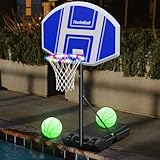 Haokelball Poolside Basketball Hoop Outdoor Pool Basketball Hoop with Light Adjustable Height 41"-59" Swimming Pool Basketball Hoop with 35.4" x 23.6" Backboard, 2 Balls and Pump