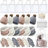 Hicarer 6 Sets Baby Shower Games Prizes Knit Beanie Hat Scarf Gloves Ribbon Gift Tags and Bags Winter Warm Set for Baby Shower Wedding Bridal Shower Favors Multicolor