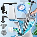 High Pressure Toilet Plunger, Stainless Steel Air Drain Blaster, Powerful Air Plunger Sink Plunger with Visual Barometer, Drain Clog Remover Tool for Toilets Bathroom Floor Drain Clogged Kitchen Pipe