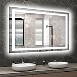Hivone LED Bathroom Mirror with Lights 40x32 LED Mirror Tempered Glass Stepless Dimmable,Double Front and Backlight, Smart Mirror for Bathroom