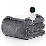 Homemate Heated Blanket Electric Throw - 50"x60" Heating Blanket Throw 1/2/4/6/8 Hours Auto-off 10 Heat Level Heat Blanket Over-heat Protection Flannel Sherpa Heater Blanket Electric ETL Certification