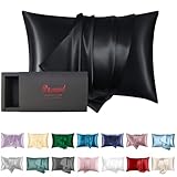 Hypoallergenic Pillow Case Made in USA, Premium Black Silk Pillow Cases, 6A Grade 22 Momme Pure Silk Pillowcase, Zipper Closure, Machine Washable, 1 Pc 20"x30" (Queen, Black)