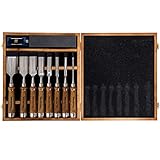 IMOTECHOM 10-Pieces Woodworking Wood Chisel Set with Wooden Box, Honing Guide, Sharpening Stone, Razor Sharp CR-V 60 Steel Blades