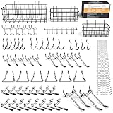 INCLY 1/4“ Extra Thick Pegboard Accessories Kit, 100PCS Heavy Duty Metal Peg Board Hook Assortment with 3 Sizes Pegboard Basket S/M/L Fit 1/4 Inch Pegboard for Garage Wall Organizer Hanging Tools