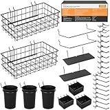 INCLY 30PCS Peg Board Organizer Accessories Kit, Pegboard Hooks Assortment with Bins, Cups, Wire Baskets and Paper Towel Holder for 1/8“ and 1/4” Pegboard Garage Workbench Craft Room Organizing Tools