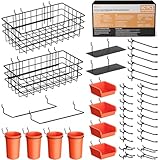 INCLY 40PCS Peg Board Organizer Accessories, 1/4 Inch Black Pegboard Hooks Assortment with Upgraded Bins & Cups, Wire Baskets and Paper Towel Holder for 1/4“ Peg Board Garage Workbench Craft Room