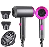 Ionic Hair Dryer, Professional Hair Blow Dryer Hot/Cold Air, 1800W Powerful AC Motor, Negative Ion Hairdryer Fast Drying, 2 Speed/3 Heating with 2 Nozzles&1 Diffuser, for Women Men Kids Salon Travel