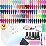 JODSONE Gel Nail Polish Kit 60 PCS with U V Light Soak off Base Top Coat Gel Polish 55 Shine Colors Gel Nail Kit Bright and Dark Brown Wine Red Series Manicure Set for Women and Girls