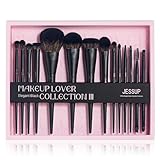 Jessup Makeup Brushes Set Jessup Make up Brushes 14Pcs Black Kabuki Foundation Eyeshadow Contour Concealer Powder Eyeliner Crease Eyebrow Blending Brush with Gift Box, T336-G