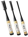KAKURI Japanese Wood Chisel Set 3 Piece for Woodworking, Made in JAPAN, Japanese Oire Nomi for Carve, Mortise, Dovetail, Sharp Japanese Carbon Steel Blade, White Oak Wood Handle