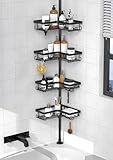 KEGII Corner Shower Caddy Tension Pole - Shower Tension Rod Organizer, Floor to Ceiling Shower Caddy 25-114.2 inch, Towel Rack Corner Waterproof, Black