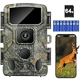 KJK Trail Camera,WiFi Trail Cam 4K 64MP Game Camera 64GB Memory Card 8 Batteries with Night Vision, IP67 Waterproof, 0.05s Trigger Speed and130°Wide-Angle 45pcs Infrared LEDs for Wildlife Monitoring