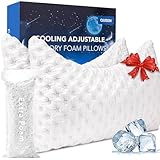 KUCEY Cooling Side Sleeper Pillow for Neck and Shoulder Pain, Luxury Shredded Memory Foam Curved Bed Pillows for Sleeping Set of 2- Adjustable Queen Size- Washable Cover Crescent White