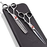 Katana Classic Professional 6.5" Shear Set by Tokko Shears, Premium 440C Japanese Steel Regular and Thinning Scissors for Barbers and Salon Professionals