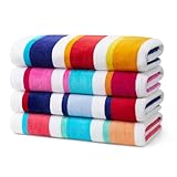 Kaufman - Joey Velour Colored Classic Multi-Color Stripe Beach & Pool Towel - Large 100% Combed Cotton Beach Towel - Soft & Absorbent Colorful Towels - 32" x 62" - 4 Pack