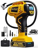 KeenPower Tire Inflator Portable Air Compressor - 2X Faster - 21V Rechargeable Battery Powered Handheld 160PSI Tire Inflator, Dual Power Supply Modes, Air Pump for Car Motorcycle E-Bike