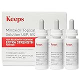 Keeps Extra Strength Minoxidil for Men Topical Hair Growth Serum, 5% Solution Hair Loss Treatment - 3 Month Supply (3 x 2oz Bottles with Dropper) - Slows Hair Loss & Promotes Thicker Hair Regrowth