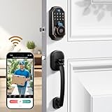 Keyless Entry Door Lock Deadbolt with Handle Set - WiFi Door Lock with Camera - 5 in 1 Camera+Doorbell+Fingerprint Keyless Entry Door Lock, App Control, Auto Lock Easy to Instal, Waterproof