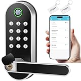 Keyless-Entry Fingerprint Smart Door Lock: Sifely Digital Electronic Lock with Code Passcode, Electric Door Knob, Biometric Door Handle Lock, Perfect for Exterior/Interior/Entry/Bedroom Doors (Silver)