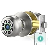 Keypad Smart Door Knob Lock, Fingerprint Keyless Entry Door Lock with Handle for Front Door and Bedroom, Electrionic Biometric Code Door Knob with APP, Auto Lock for Home Office Apartment Garage