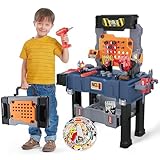 Kids Tool Bench, Kids Tool Set 118 Pieces with Realistic Tools, Electric Drill and Kids Tool Stickers, Toddler Workbench Pretend Play Learning Gift for Boys & Girls Age 3-5