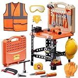 Kids Tool Bench Set,MAGIC4U 95PCS Toddler Tool Workbench with Electronic Drill 13 Tool Equipements,Safety Vest & Hat,Pretend Play Kids Construction Toys Gift for Boys Girls Age 3,4,5,6,7,8