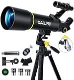 Koolpte Telescope, 70mm Aperture 400mm AZ Mount Astronomical Refracting Telescope (20x-200x) for Kids & Adults, Portable Travel Telescope with Tripod Phone Adapter, Remote Control, Easy to Use, Black