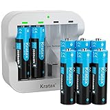Kratax Rechargeable Lithium AA Batteries 8 Pack 1.5v 3500mWh li-ion Rechargeable Batteries with 2h Battery Charger, 1600 Cycles Long-Lasting, Constant Voltage Output for Game Controller, Electric Toy
