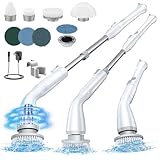 LABIGO Electric Spin Scrubber LA1 Pro, Cordless Spin Scrubber with 7 Replaceable Brush Heads and Adjustable Extension Handle, Power Cleaning Brush for Bathroom Floor Tile (White)