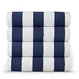 LANE LINEN Beach Towel 4 Pack - Beach Towels Oversized, Cabana Stripe Large Beach Towel, Quick Dry Pool Towels, Beach Essentials for Women, Soft & Absorbent Oversized Beach Towel (36" x 72”) - Blue